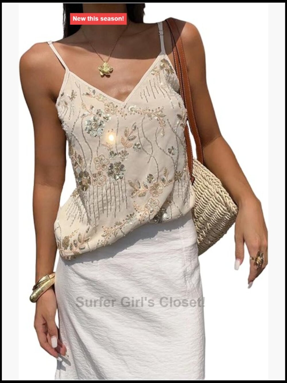 Sequin Floral Camisole Top V Neck Spaghetti Strap Sleeveless Y2K Going Out Top